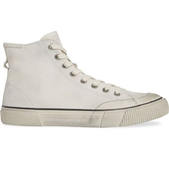 ALL SAINTS Dumont White Leather High Top Sneakers 11 Distressed Vintage Look Des - Picture 1 of 11